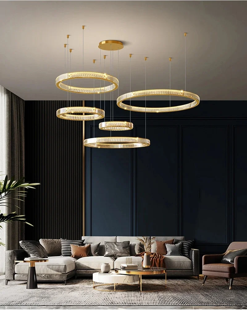 

Large modern led chandelier for living room ring design hanging crystal lamp luxury home decor gold cristal light fixture