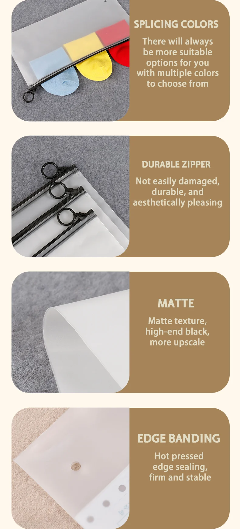 50 Stück Schwarze Reißverschlussbeutel mit Zugring, Mattierte Verpackungsbeutel für Socken, Unterwäsche, Badeanzüge, Perücken, mit Individueller Logodruckoption – Detail 3