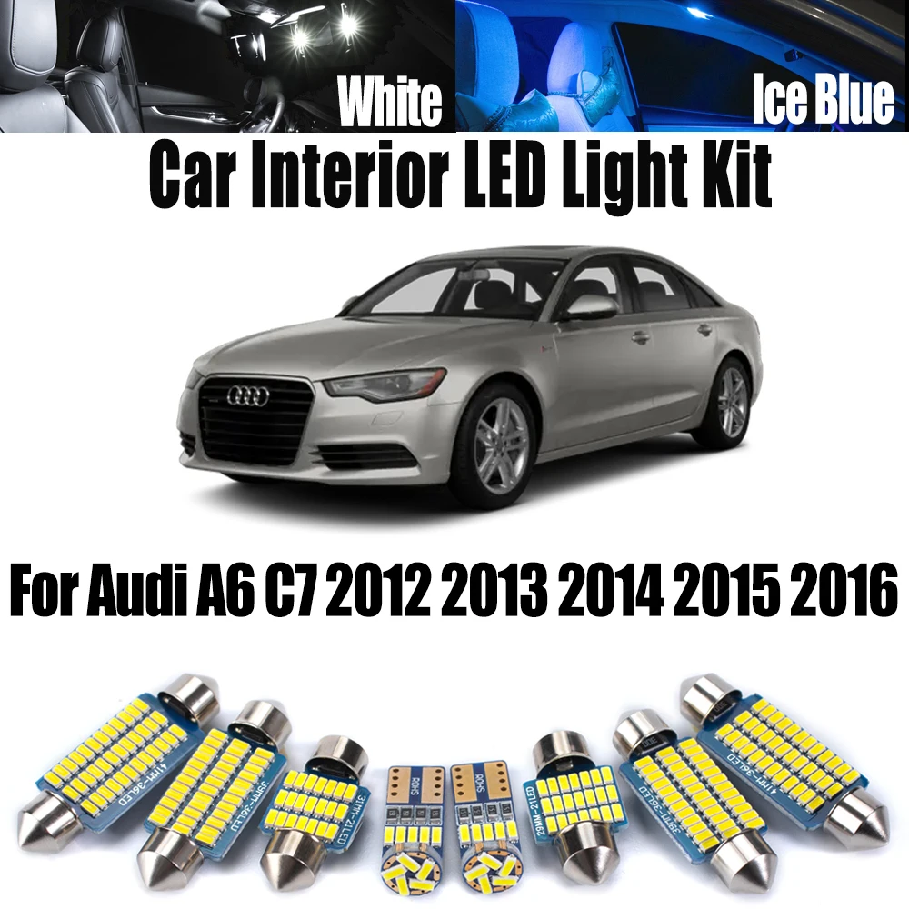 

12Pcs Canbus LED Interior Vanity Mirror Reading Map Dome Light Kit For Audi A6 C7 2012- 2015 2016 ​Car Trunk License Plate Bulbs