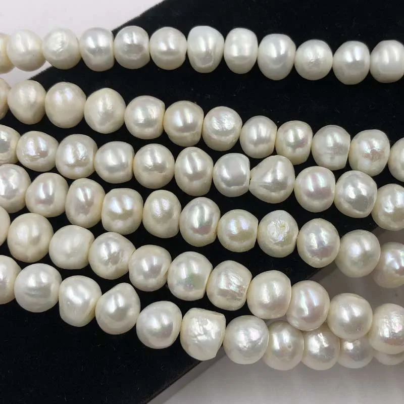 

[ELEISPL Wholesale 5 Strings Near 10mm White Natural Furrow FW Pearl Baroque Bread Shape #22010286