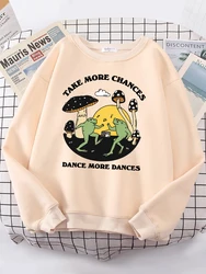 Take More Chances Two Dancing Frogs Large Mushroom Hoodie Loose Casual Clothes Fleece Women Hooded Street O-Neck Girl Sweatshirt