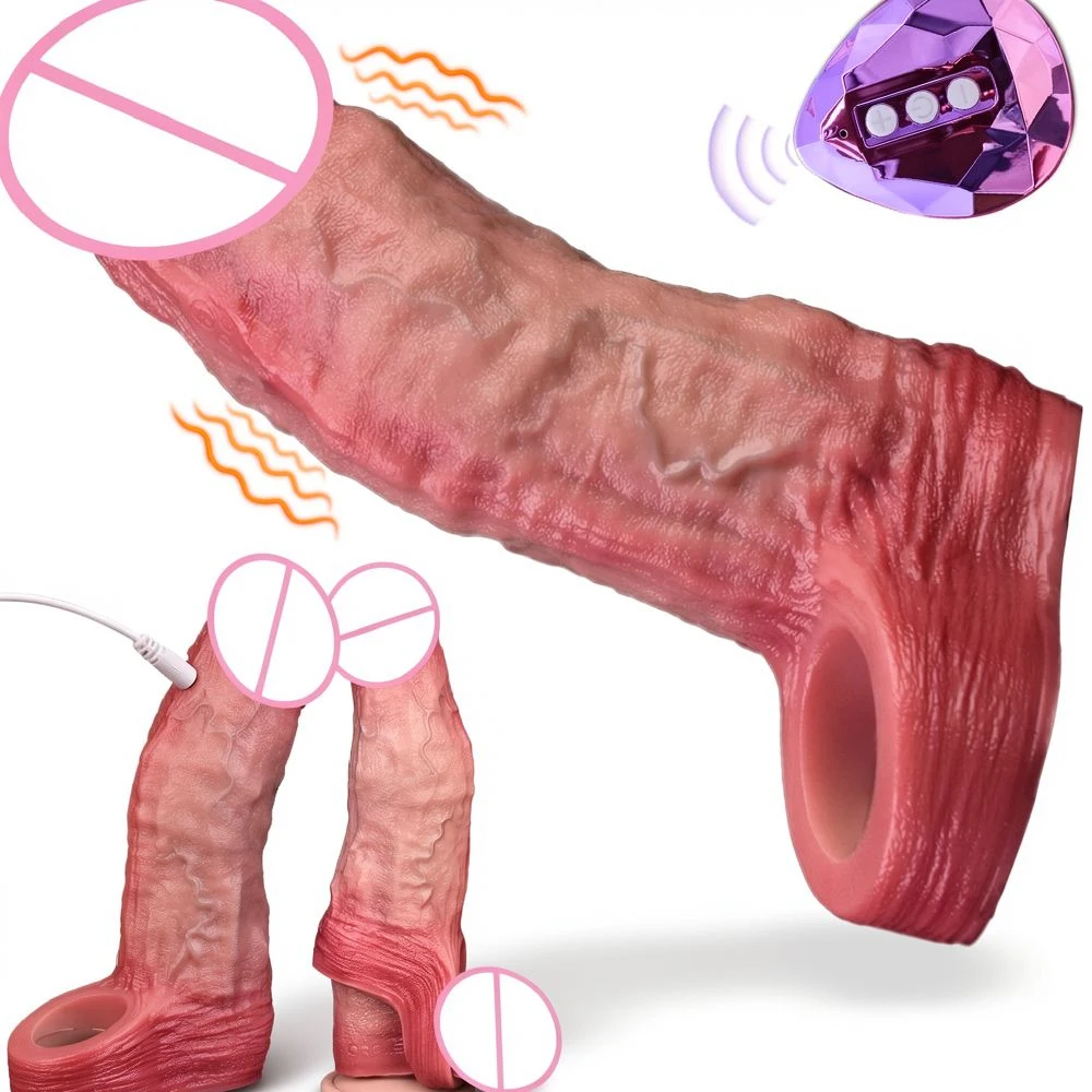 SXXY Super Lifelike Vibration Hollow Penis Cover насадка на член Flexible Silicone Male Dick Extender Adult Erotic Vibrator Toy