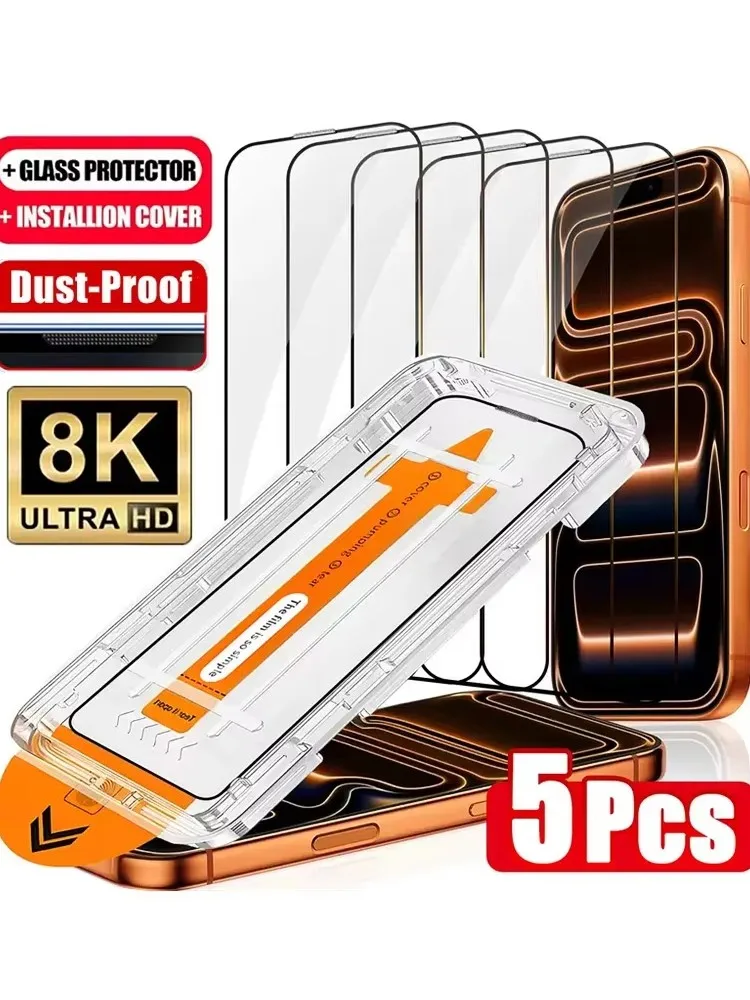 1-5 stuks Ultra HD stofvrije screenprotector voor iPhone 17 16 15 13 11 12 14 Pro Max 16e 7 8 Plus SE 17 Air Glas Eenvoudige installatie doos - afbeelding 2