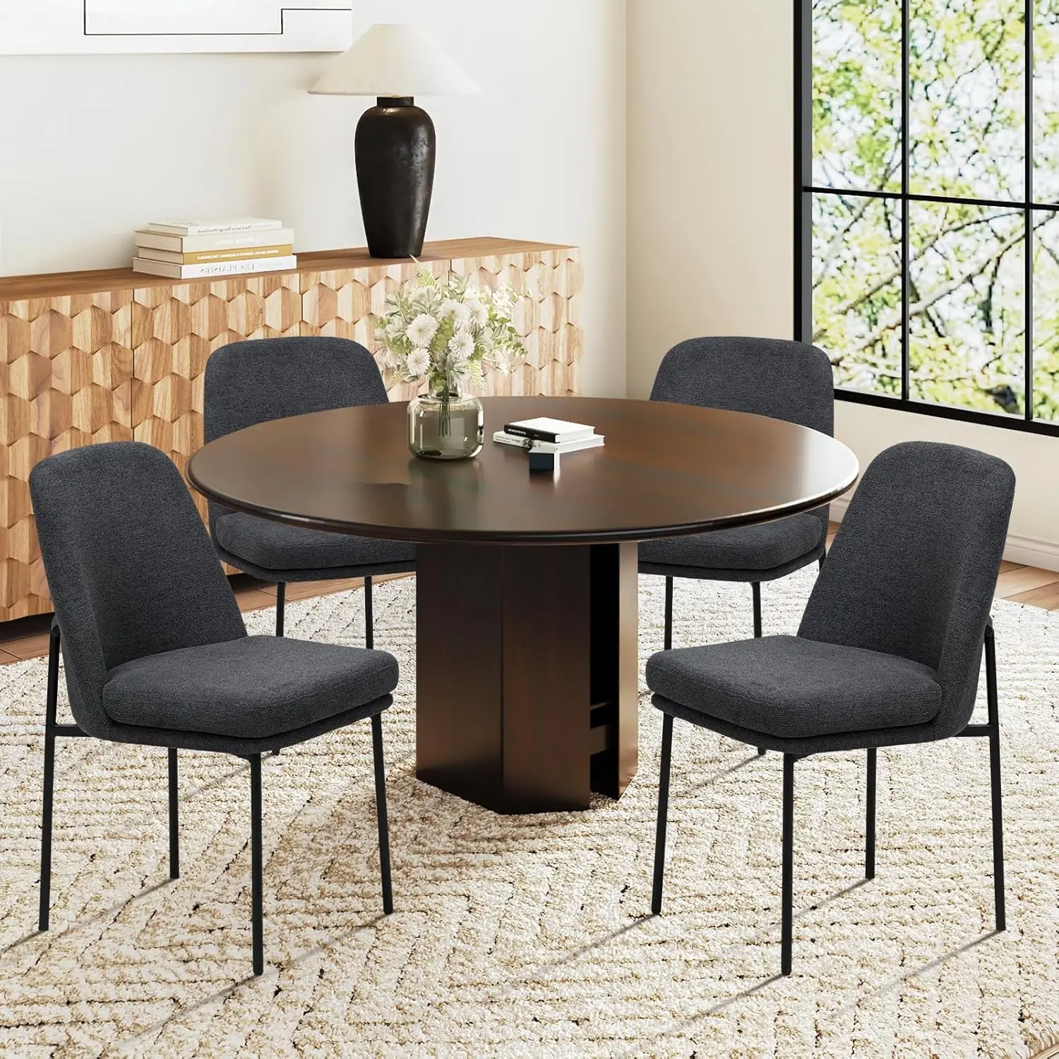 

Modern Dining Chairs Set of 4, Fabric Upholstered Dining Room Chairs Dinner Chair Kitchen Chairs with Curved Back and Metal Legs