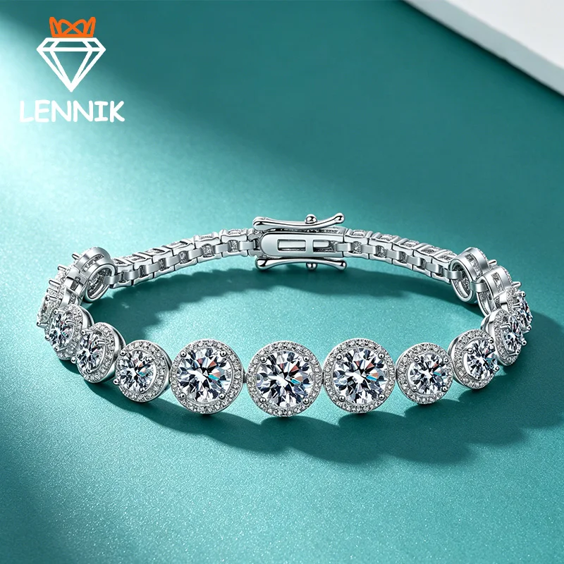 D Color VVS1 Round Cut Moissanite Tennis Bracelet for Women 925 Sterling Silver 18K White Gold Plated with GRA Certificate Fine