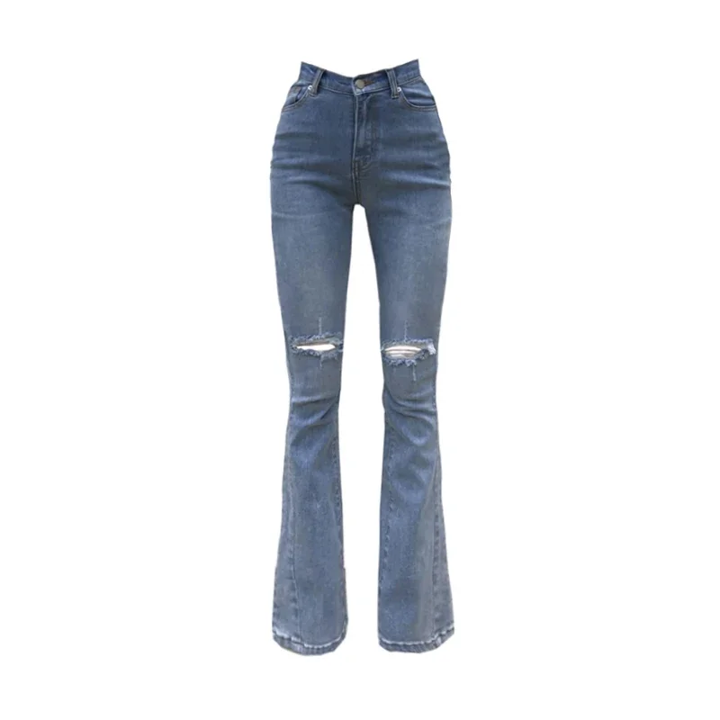 

Ruibbit Blue Long Jeans Women Basic Classic High Waist Hot Girls Flared Jeans Hole Denim Pants Elastic Stretch Jeans