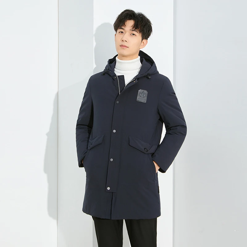 

Men's Winter Fashionable Casual down Jacket Windproof Warmth Slimming Style 2023 Mid-Length Hooded Coat Thick White Duck Feather