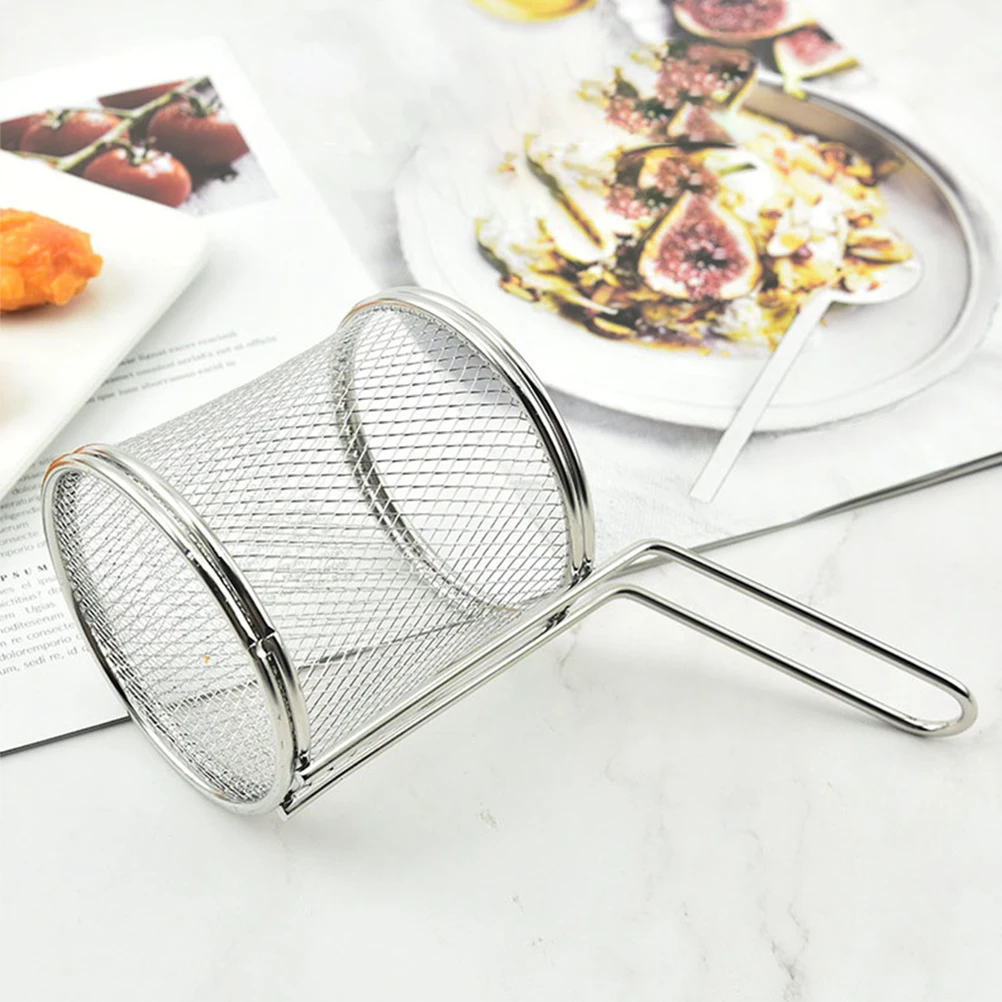 

2pcs Stainless Steel Frying Basket Reusable Oil Drain Basket With Handle For French Fries Fried Chicken Fish Balls Kitchen