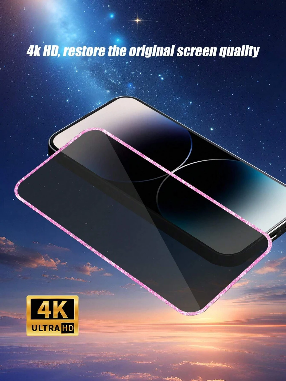 NNBILI 2 قطعة حافة الماس الزجاج المقسى المضادة للتجسس واقي للشاشة الوردي بريق الإطار آيفون 16 15 14 13 12 برو ماكس حامي #6