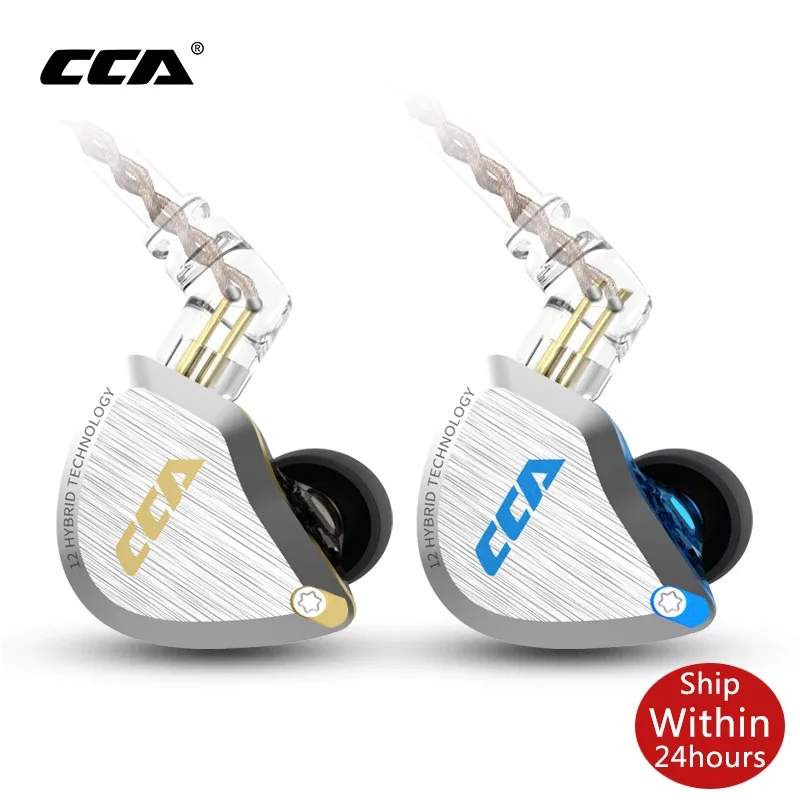 CCA C12 in Ear Metal Headphones 5BA+1DD Hybrid HiFi IEM Earphones 12 Drivers Unit Noise Isolating Stereo Wired Earbuds 2Pin