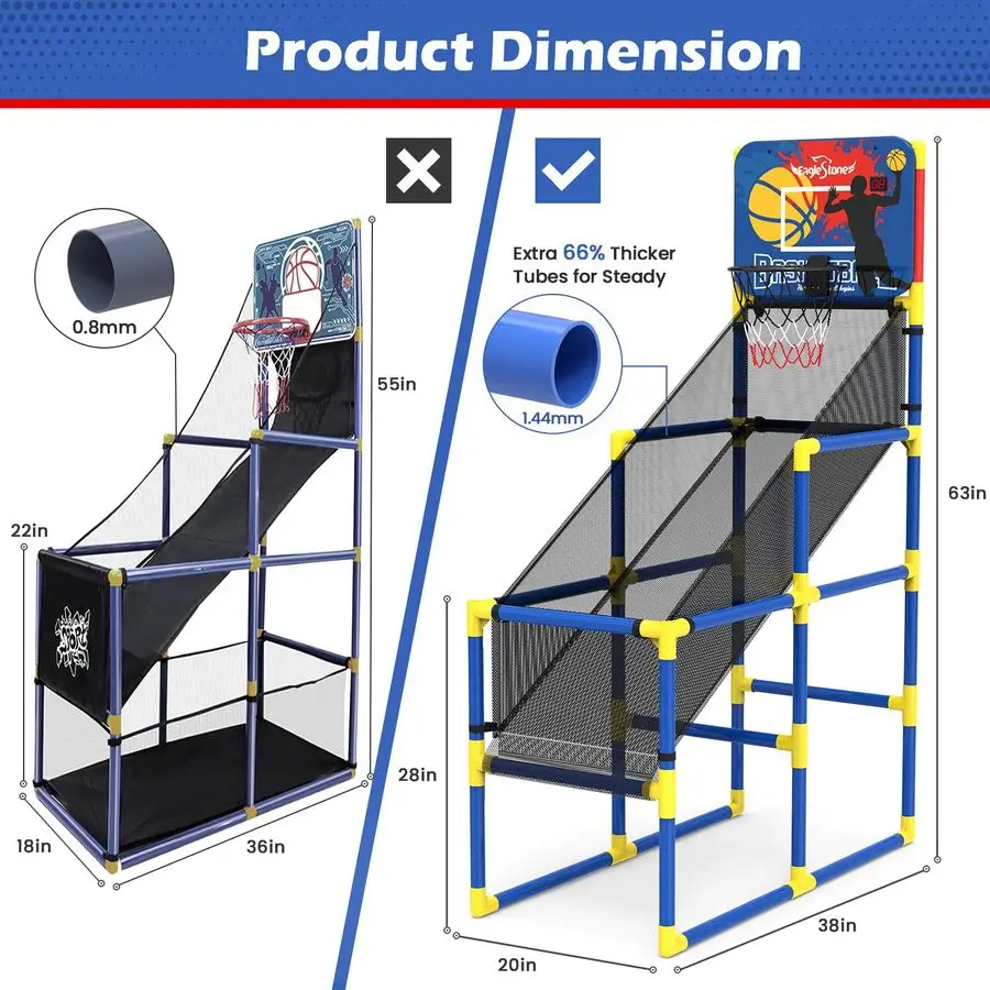 Basketball Hoop Arcade Game W Electronic Scoreboard Cheer Sound, Basketball Hoop Indoor Outdoor W 4 Balls, Basketball Game Toys