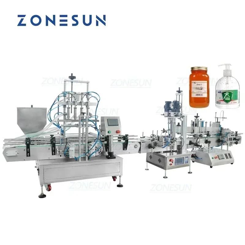 ZONESUN ZS-FAL180C6 Automatische Tisch- und Etikettiermaschine mit 4 Köpfen, Paste, Creme, Flüssigkeit, Füll- und Etikettiermaschine