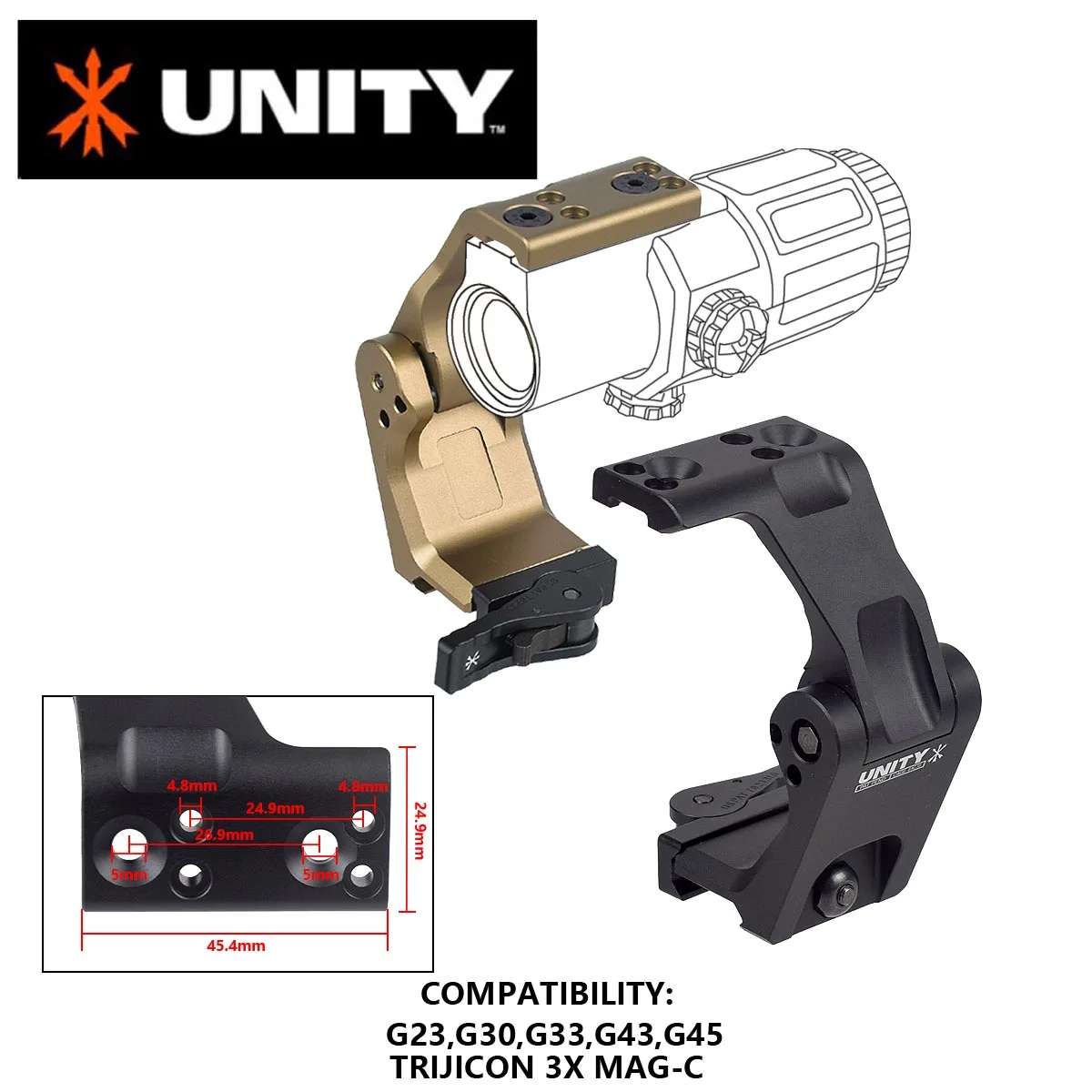 Tactical Metal UNIDADE LOGO RÁPIDO OMNI FTC Lupa Mount Base Óptica, G23 G30 G33 G43 G45, 2.26 "Visão Altura Óptica, Âmbito Montagens