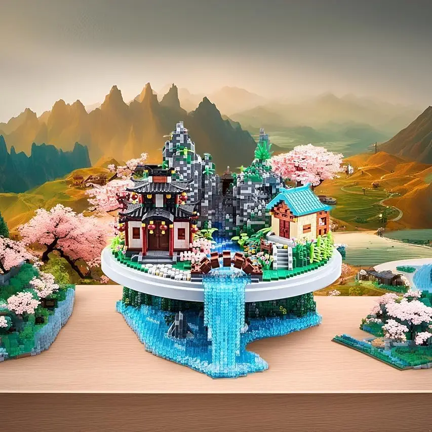 7626 PCS Micro Building Blocks Set, Peachtree/Crescent Moon Spring Model, Creative Toy Present for Children Age of 14+