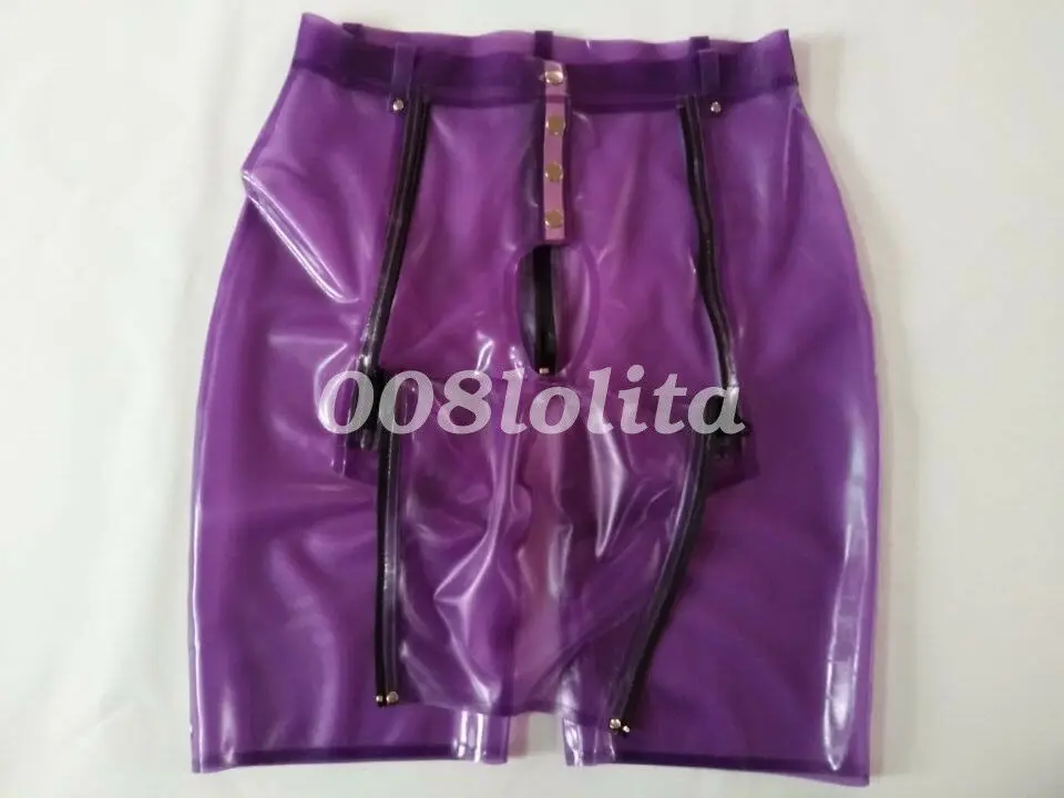 100% short sexy en caoutchouc latex slips trois fermeture éclair violet 0.4mm taille S-XXL