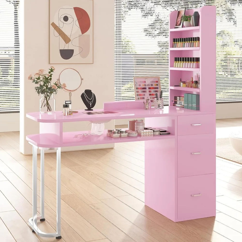 طاولة مانيكير TABU، محطة أظافر احترافية كبيرة لتقنية الأظافر مع خزانة جانبية وأدراج كبيرة، محطة عمل أظافر مع Dus #1