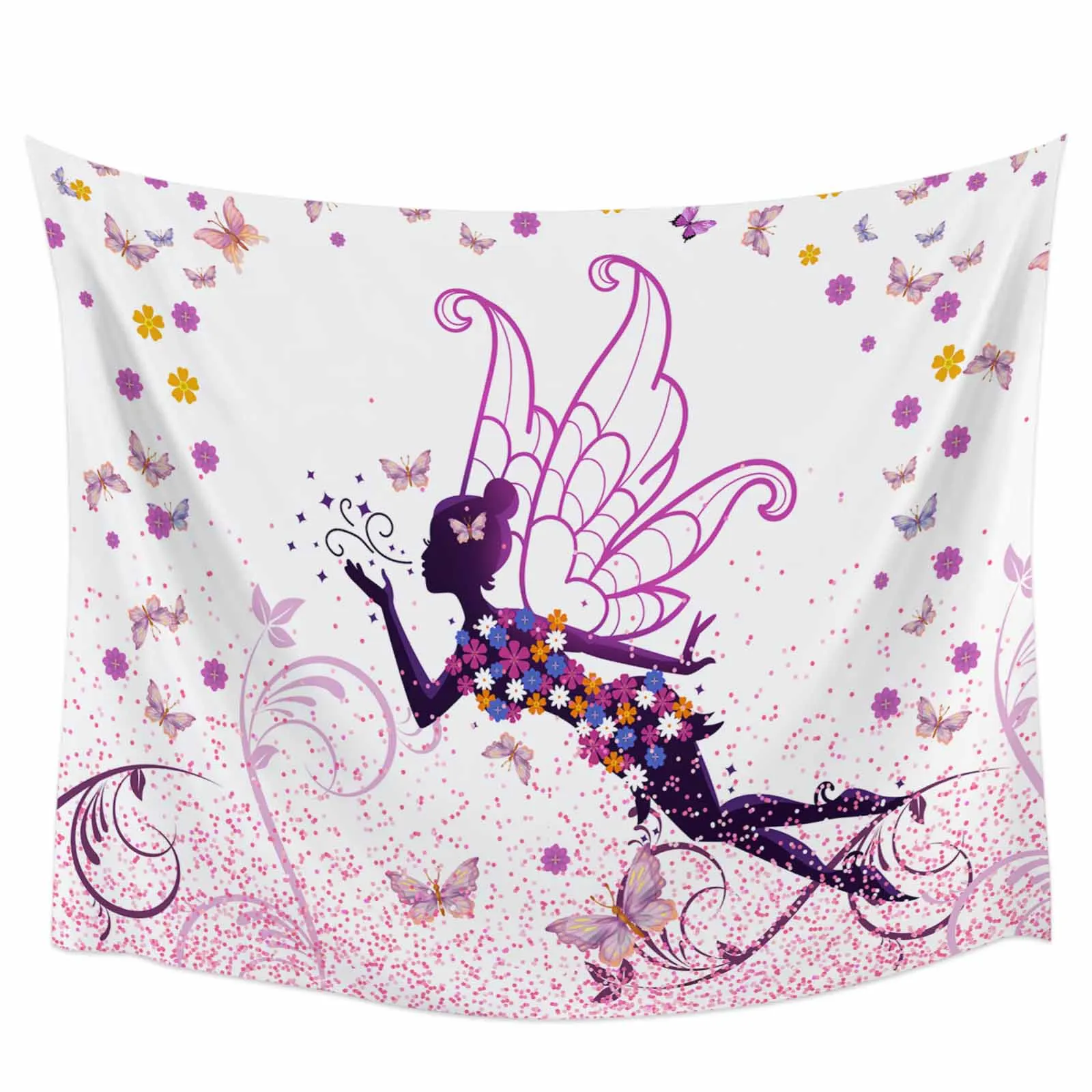 パーソナライズされた自由奔放に生きるタペストリー,壁の装飾,吊り下げられた布,妖精の蝶,花,ピンク,家の装飾