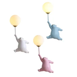 Modern LED Cartoon Wall Lights Blue White Pink Bear Wall Lamp for Children Kids Baby Girl Bedroom Bedside Light Home Wall Sconce