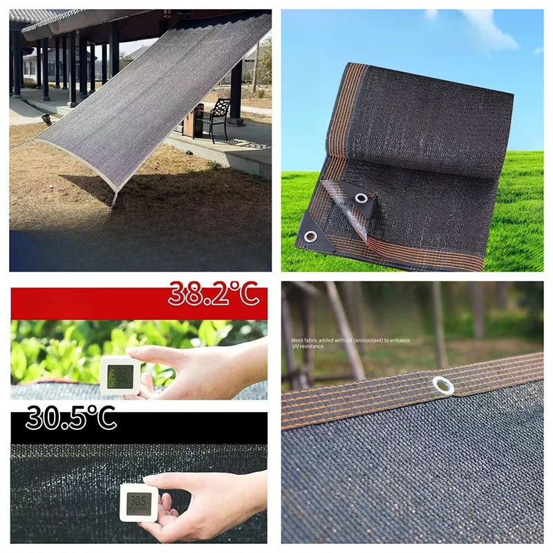 6Pin Black Sunshade Net Garden Sun Shed Plants Anti-UV Cover Shading 75% Outdoor Shade Sail Fence Privacy Mesh Pool Awning