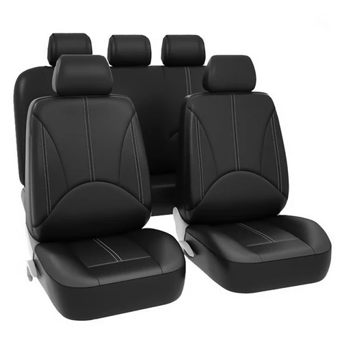 9 unids/set fundas de asiento de coche universales de cuero PU fundas protectoras de asiento negras conjunto completo accesorios interiores de automóvil para las cuatro estaciones
