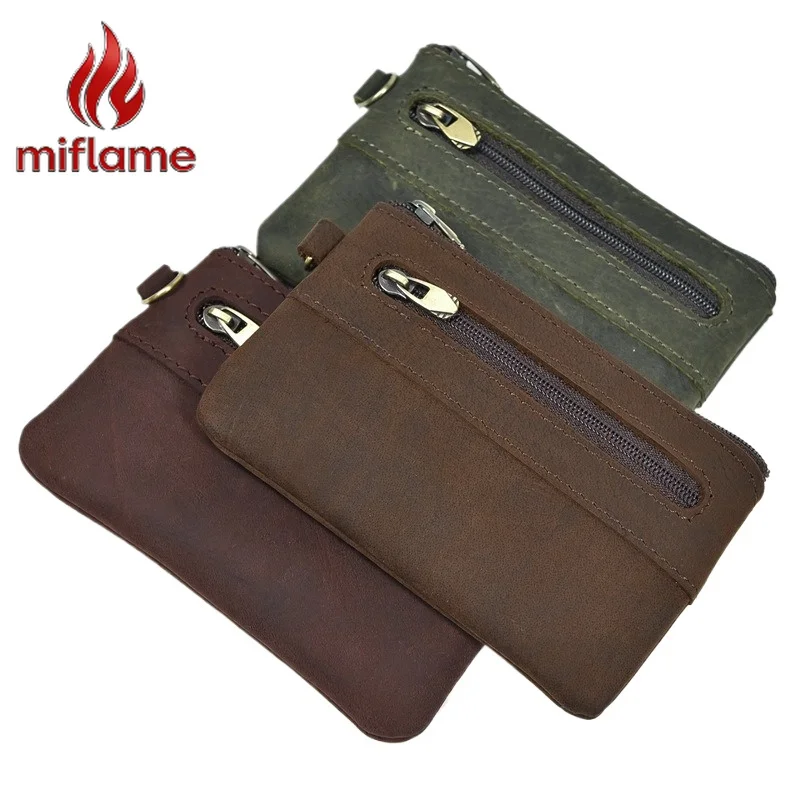 

Men's Luxury Wallet Purse Handbag Crazy Horse Leather Minimalist Handmade Card Slot Top Grain Cowhide Zipper Casual