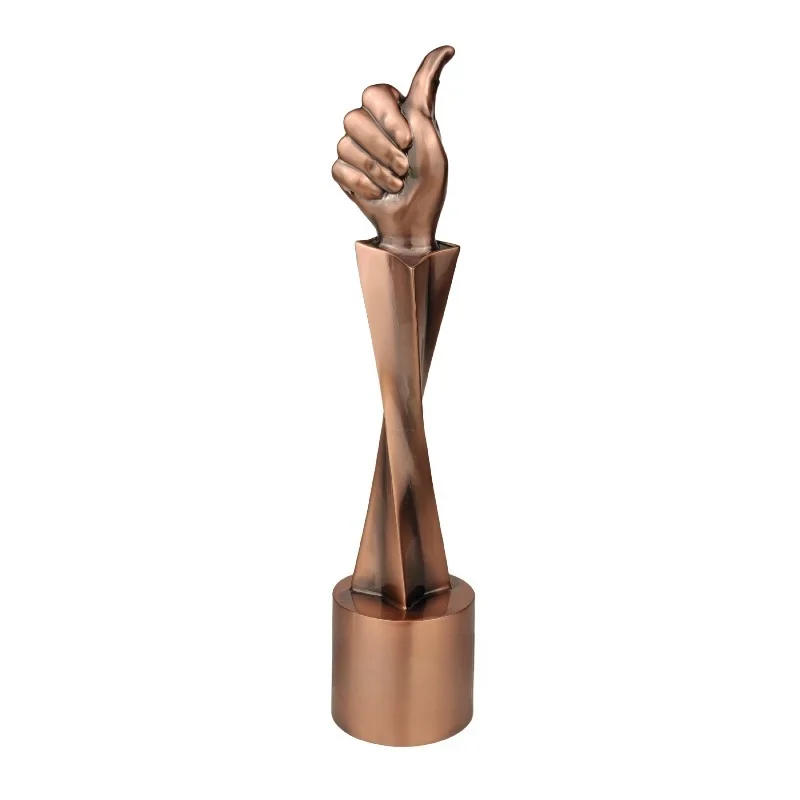 Custom Bronze Thumbs Up Victory Award Trophy Aluminum Handmade Casting Metal Crafts Employee Appreciation Cup