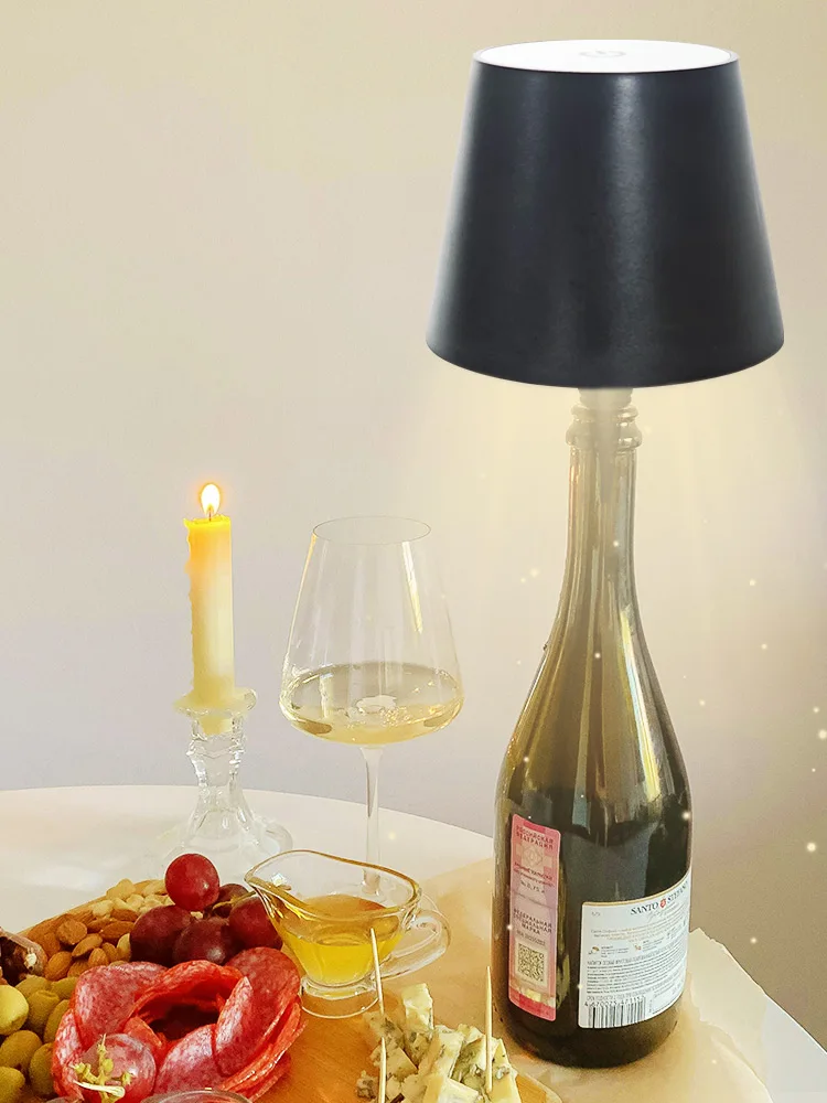 Wireless Bottle Lamp 3 Color Touch Control LED Wine Bottle Base Rechargeable Vases Led Light Bar Dining Lamp Holder Decor