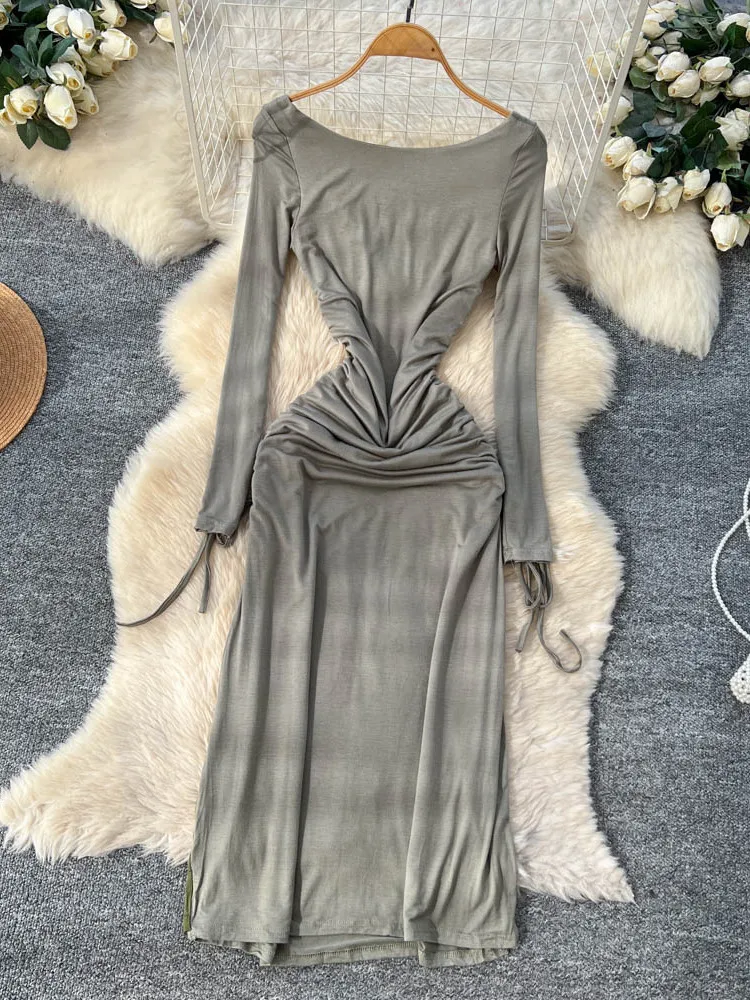 Coreano sle plissado longo sve feminino dr dstring cor blo emagrecimento a linha maxi saia commute faion fibra de poliéster