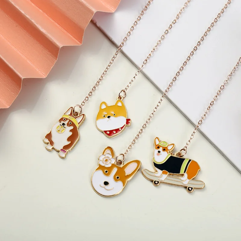 2pc Kawaii Tennis Corgi Animal Bookmark DIY Student Book Clip Tab Alloy BookMark Pendant Accessories Portable Reading Stationery