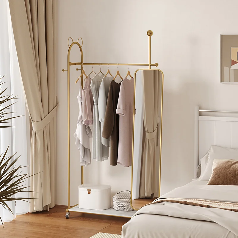 Custom. Floor Rental House Clothes Rack with Rotating Full-Length Mirror Coat Rack Bedroom Living Room Light Luxury Hanger House