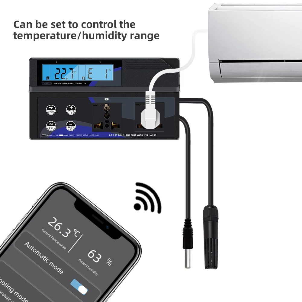 Wifi Conectar 080 Controller Controlador de Temperatura Digital 0-90 rh Controlador de Umidade Termoregulator Aquário Incubadora