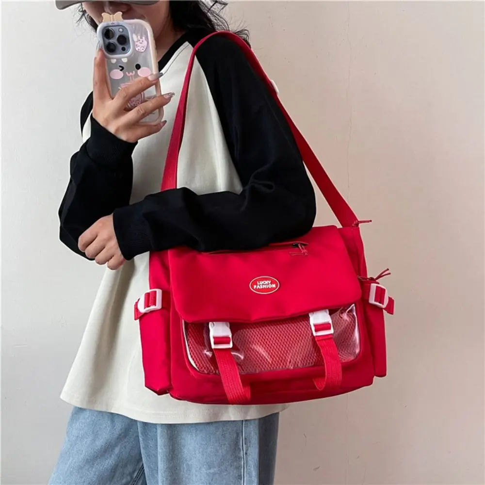 

Fashion Solid Color Transparent Itabag PVC Nylon Canvas Crossbody Bag Harajuku Large Capacity Student School Bag Work