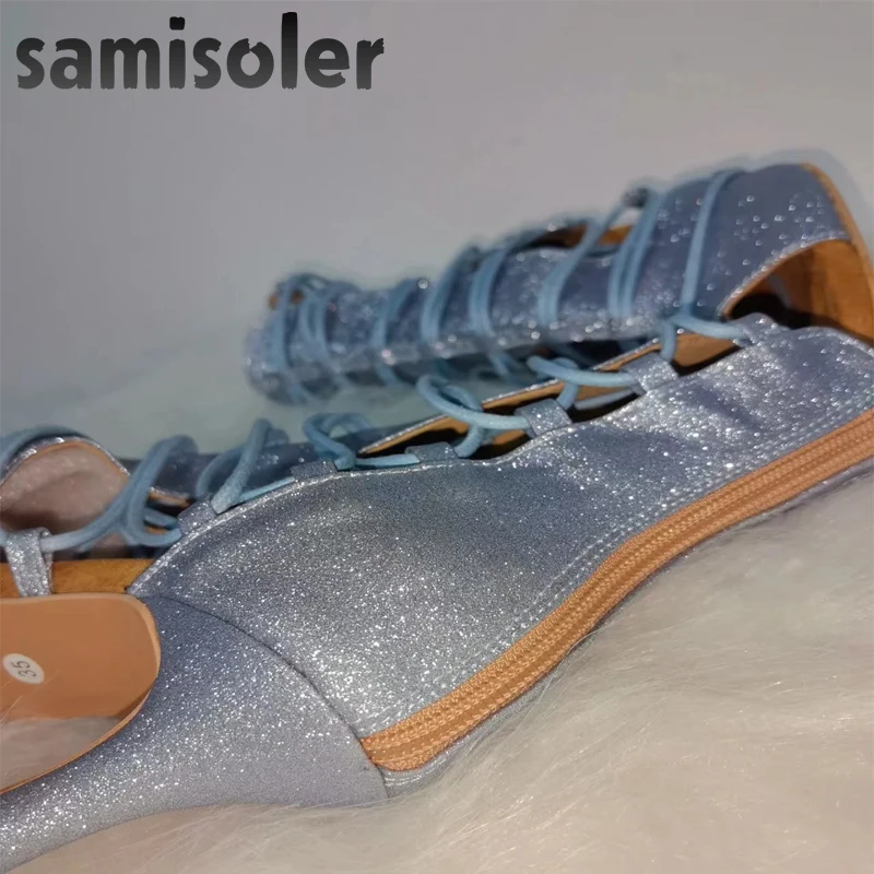 Samisoler-Botas de tacón alto con correa para mujer, calzado de interior, fondo suave, baile profesional, encaje, Bola de diamante, fiesta, baile