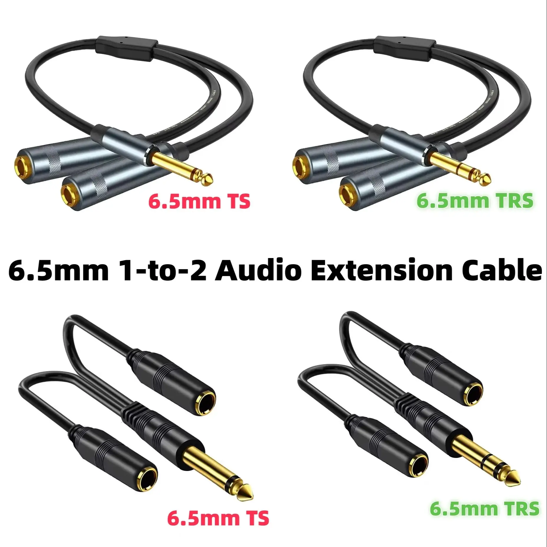 

Gold Plated 0.3M 6.35mm 1 to 2 Audio Y Cable Double 6.5mm TS Mono, TRS Stereo Adapter for Guitar Mixer Speaker