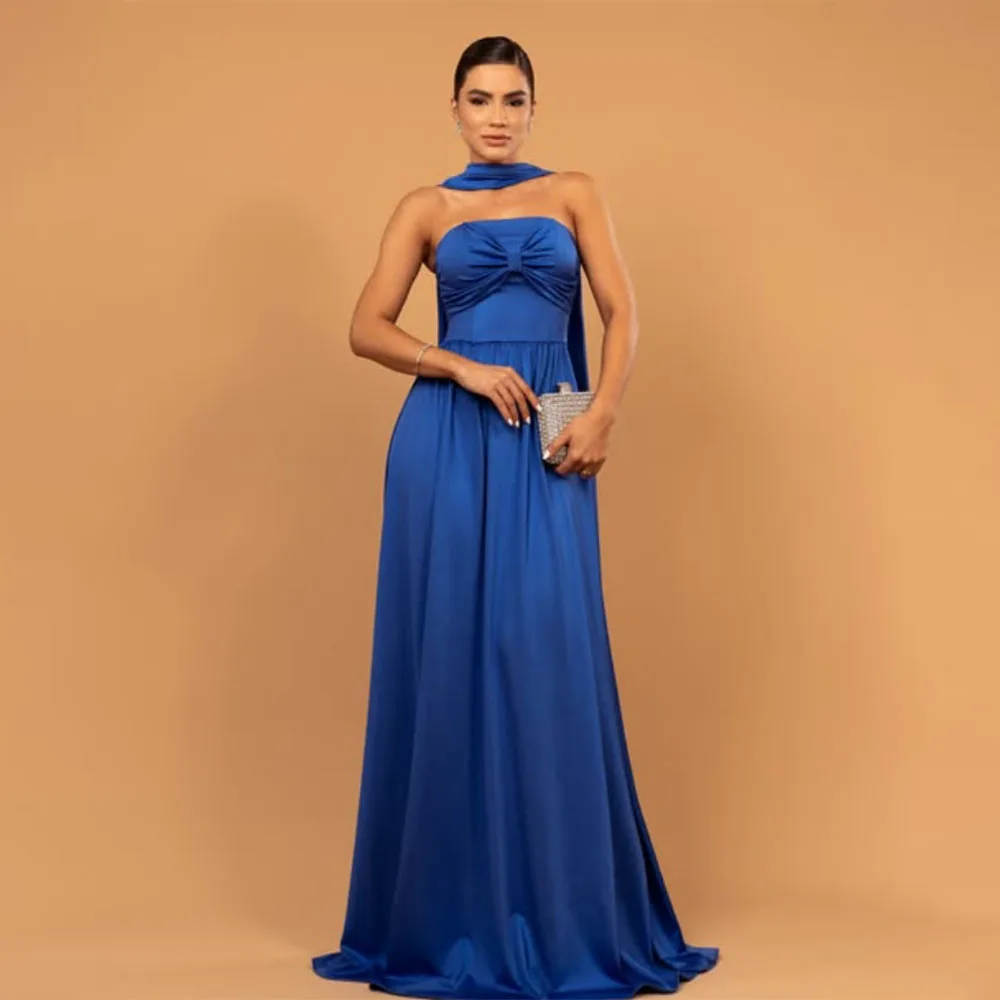 

High Quality Customized Strapless Floor Length Sleeveless Pleat A-line Vestidos Elegantes Para Mujer Para Una Boda فساتين سهره