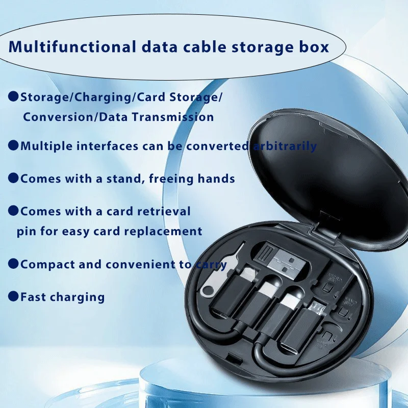 Portable Multifunctional Data Cable Storage Box, 60W Fast Charging Mobile Phone Holder, Charging Cable Set, Multi Head Conversio