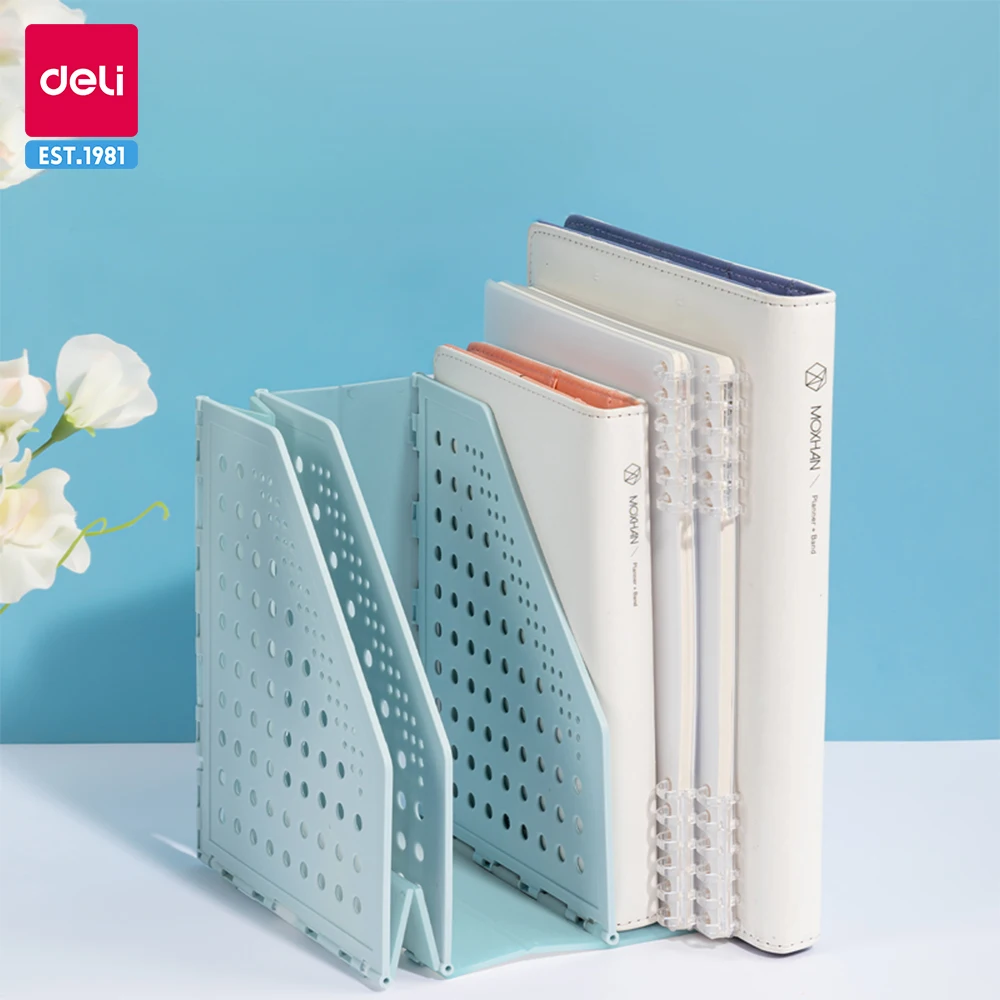 Deli 4 Grid Retractable File Holder Desktop Bookends Desk Organizer Magazine File Organizer Creative DIY Book Organizer