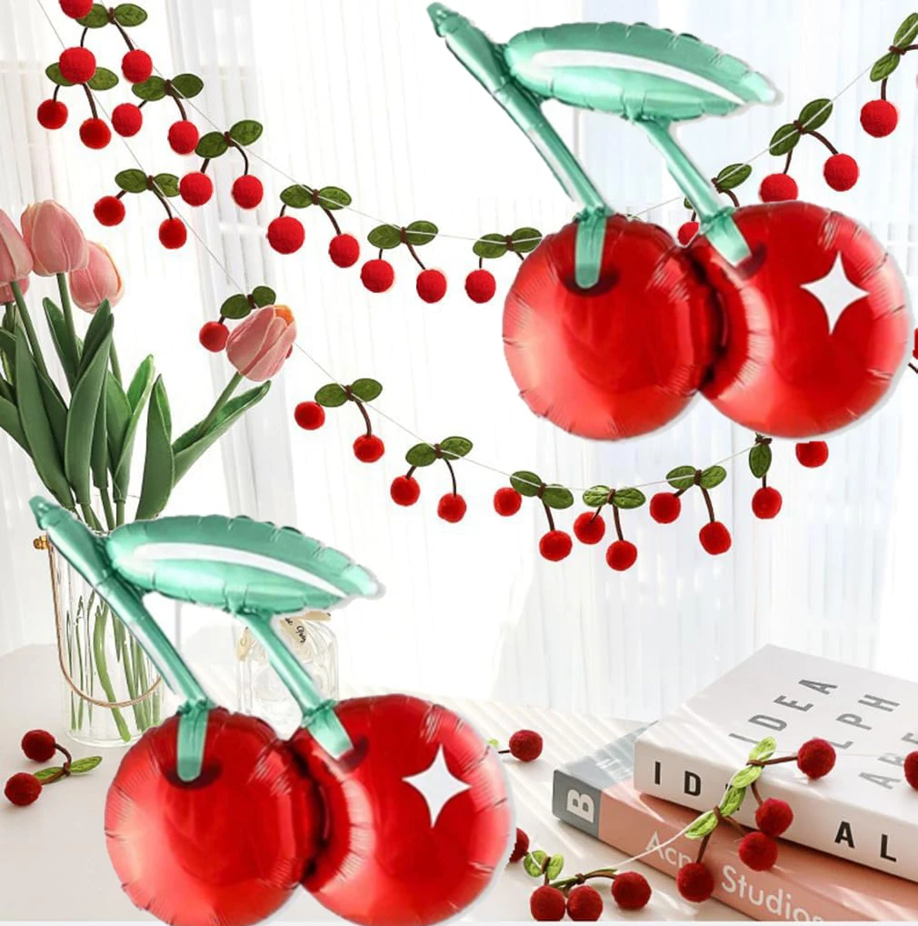 6pcs Cherry Aluminum Film Balloon Summer Sweet Girl Cherry Fruit Theme Birthday Party Wedding Decoration Balloon