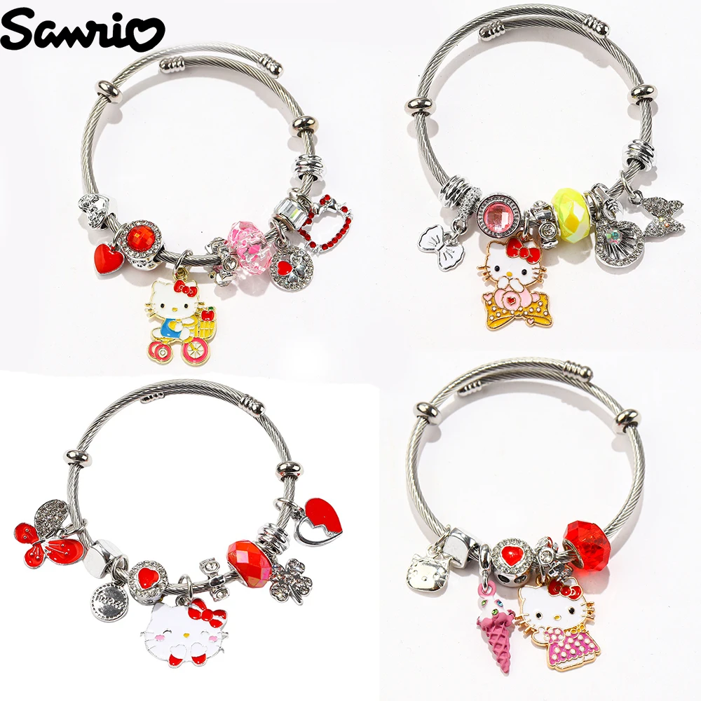 Anime Sanrio Hello Kitty Bracelet Fashion Cartoon Zinc Alloy Drip Oil Kawaii Bracelet Pendant Accessory Gift