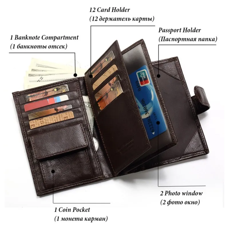 Premium Genuine Cowhide Men's Wallet Multi-Function Fashionable Card Holder for Driver License Passport & Travel Essentials