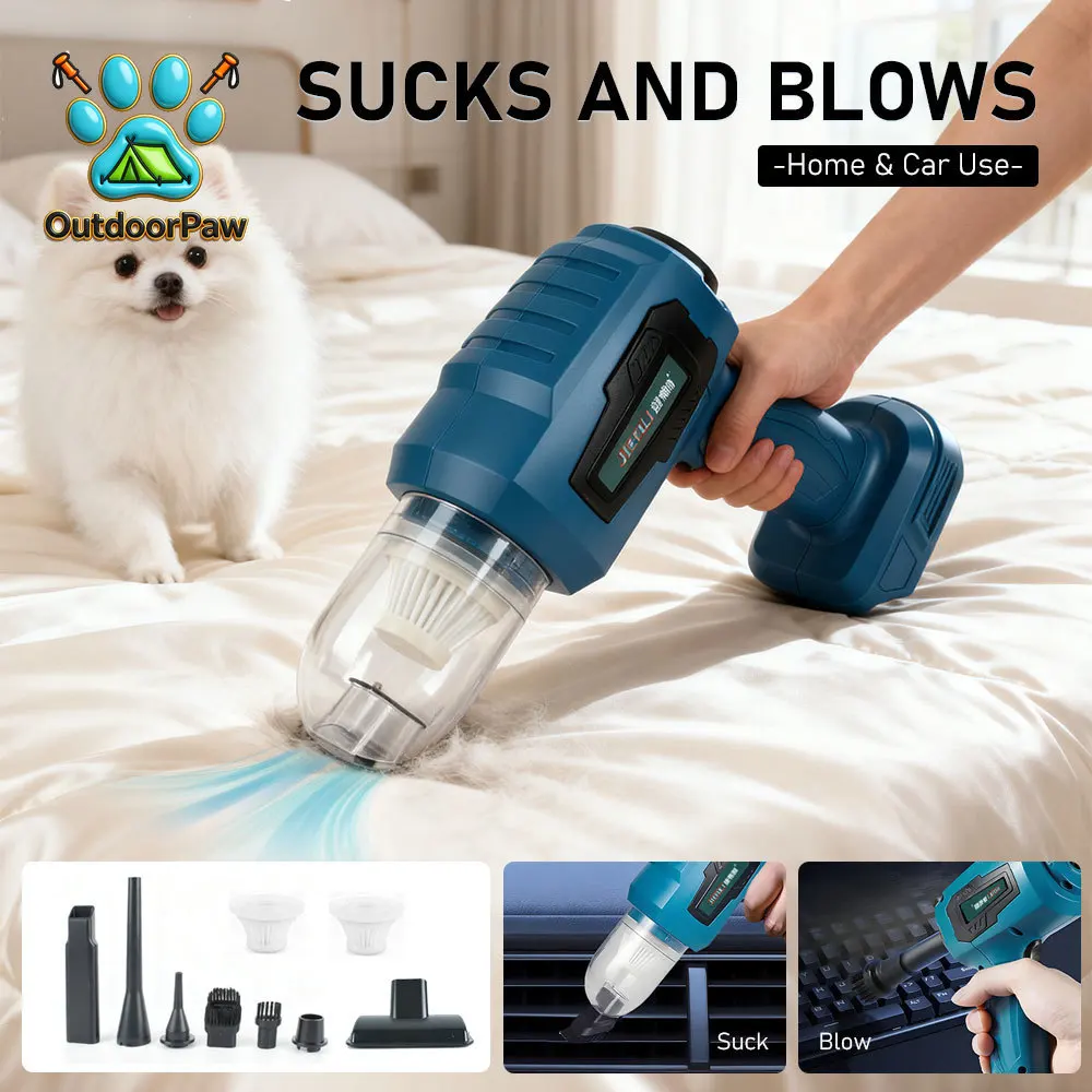 Cordless Mini Vacuum Cleaner High Power 6000 RPM 2 in 1 Suck and Blow Blower Come With Various Accessories for Home Car Cleaning