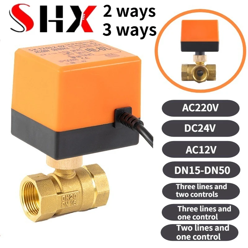 Electric Ball Valve with Micro NPT Thread Fan Coil Unit Electric Valve AC 220V 12-24V DN15 DN25 Three/two-wire Two/three-control