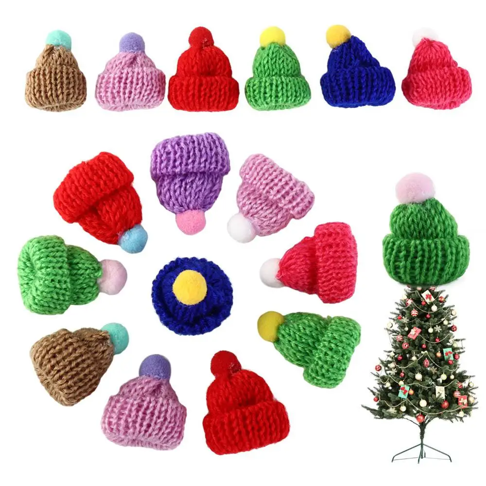 10pcs DIY Mini Knitting Hats Ornaments Sewing Crafts Christmas Mini Knitting Hats Knitting Polyester Mini Wool Hat