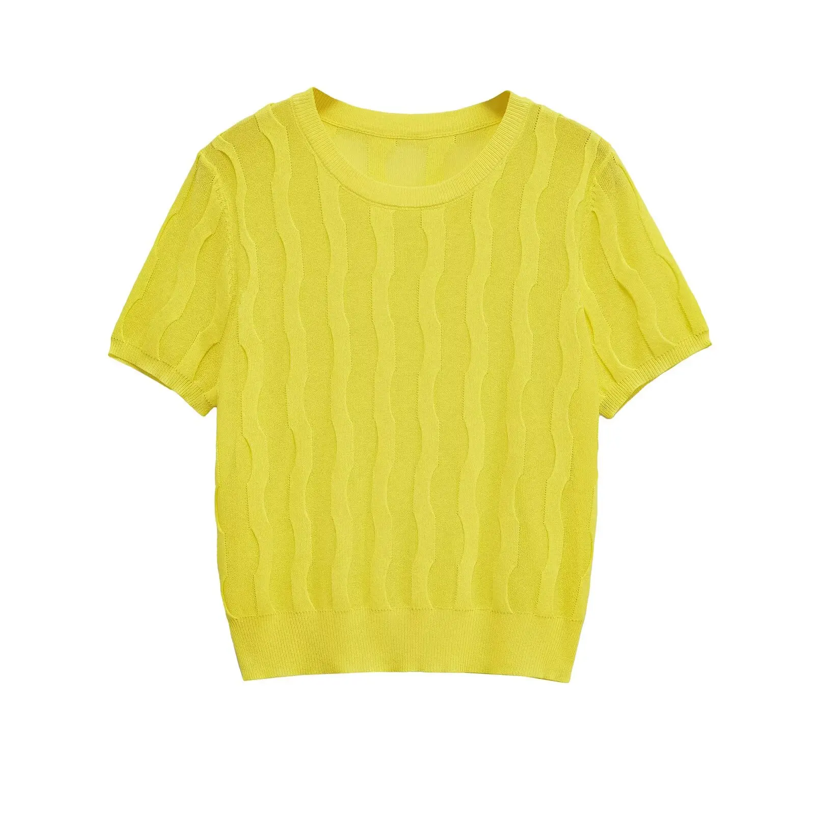 

PB&ZA2025 Summer New Women's Casual Fashion Comfortable Simple Texture Round Neck Short Sleeve Knitted Top