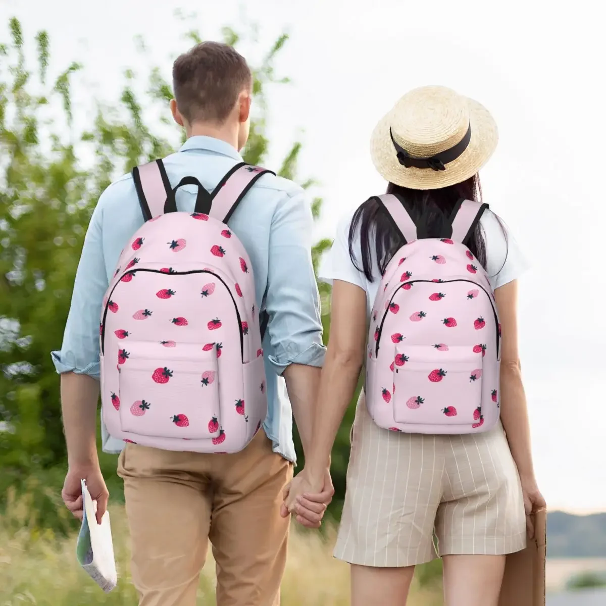 Mochila colorida para adolescentes, morral con fresas, frutas, rosa, escuela media y secundaria, mochila de viaje para estudiantes universitarios