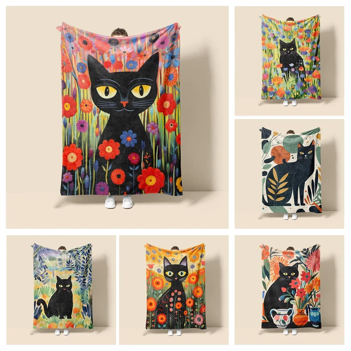 Home decoration plush Throw Sofa blanket Anime animals Bedspread on the bed fluffy soft blankets decor Plaid Modern cat black