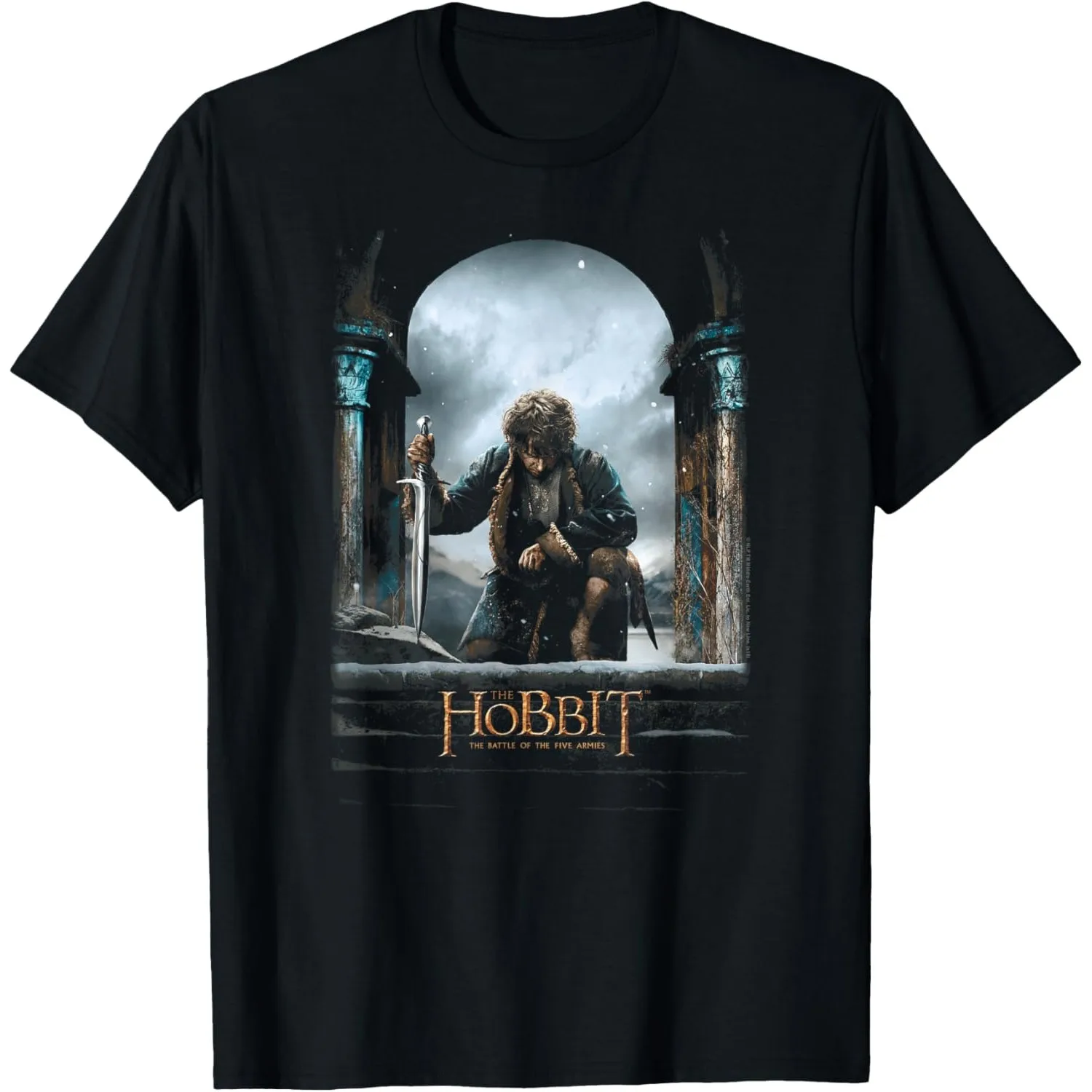 The Hobbit Battle of the Five Armies Bilbo Kneeling Graphic Tee Short Sleeve T-Shirt for Men