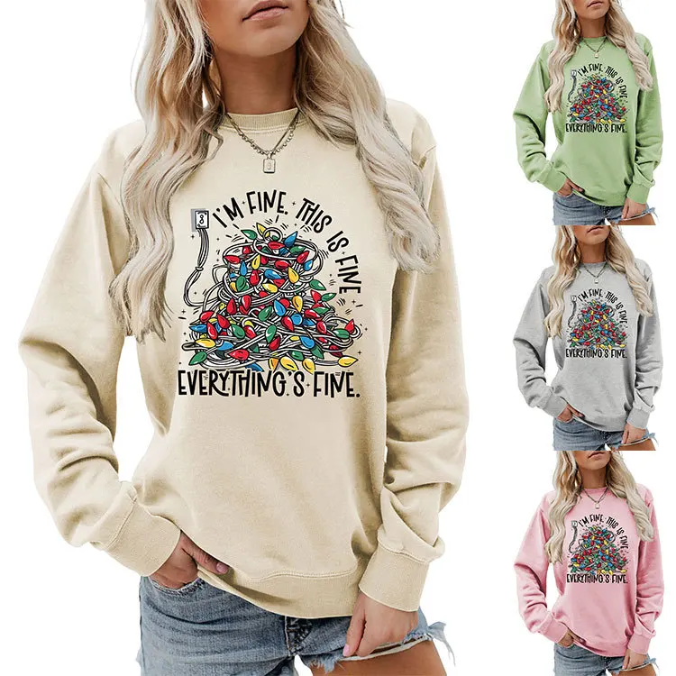 

Autumn women's hoodie i'm fine this is fine printed crewneck hoodie loose casual long-sleeved pullover all fashion hoodie