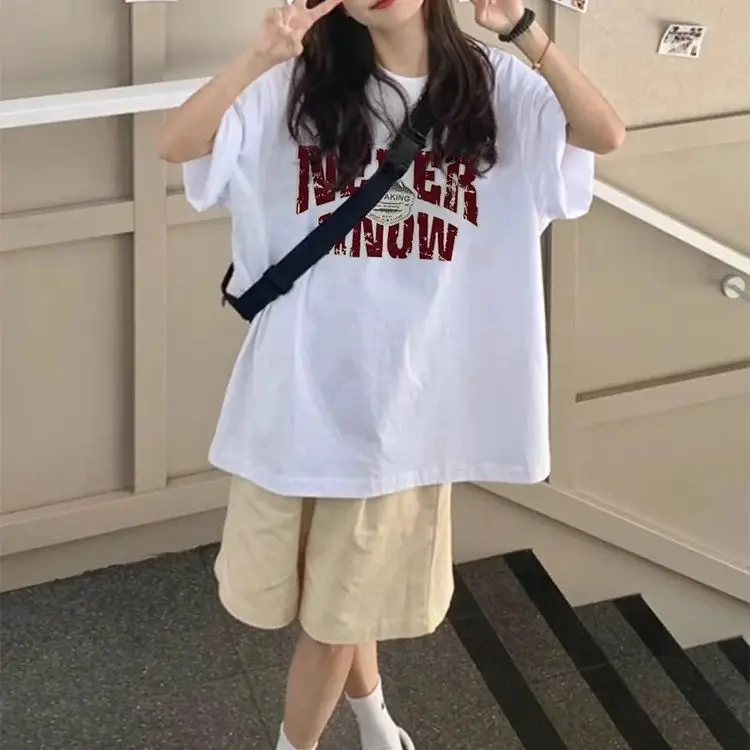 

Short Sleeve T-Shirts Womens Korean Style Simple Basic Loose Fit Cotton Tops Summer Casual Breathable Soft Trendy Fashion