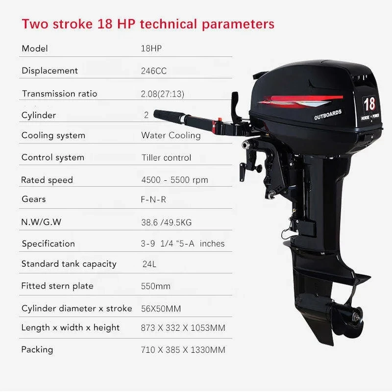 Motor de barco de refrigeración por agua de 2 tiempos, motores fuera de borda, motor de barco de pesca Rc, motor de Gas de barco, 18HP, gran oferta